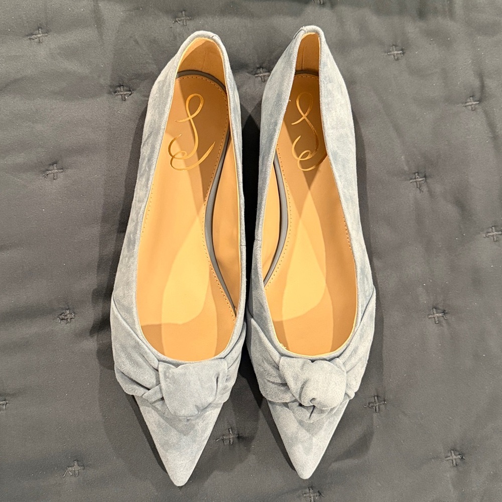 New Edelman Light Blue Bow Suede Flats Size 7.5